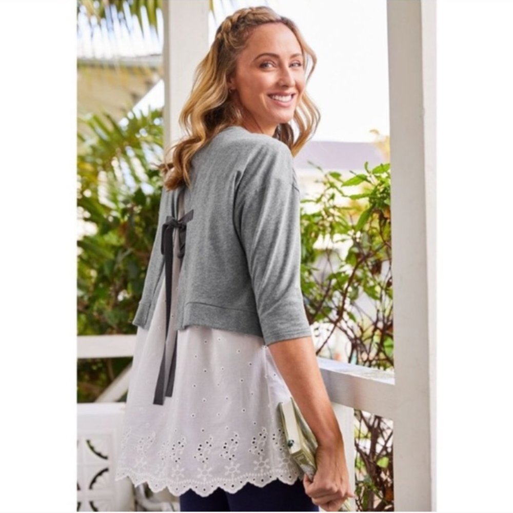 Matilda Jane Gray and White Eyelet Blouse
